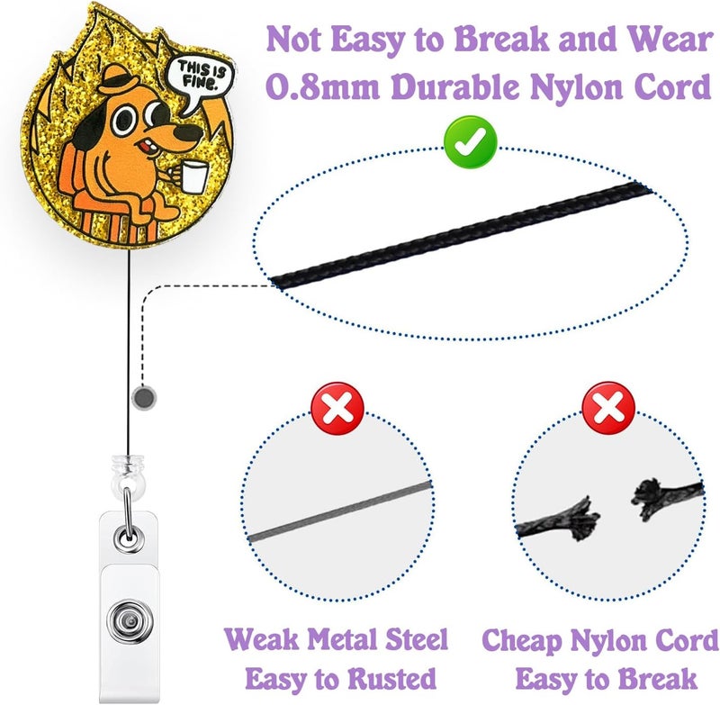 Bydevia This is Fine Dog Badge Reel Retractable, Funny Badge Reel for Nurse Nursing Student RN MA CNA LPN Medical Worker & Office Staff, This is Fine Badge Holder with Alligator Clip & 24” Durable Nylon Cord - Image 4